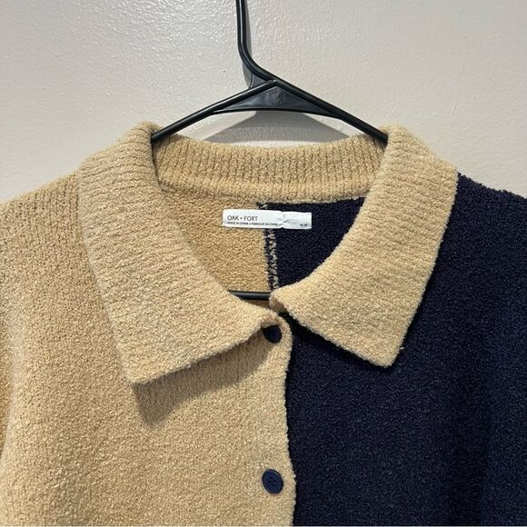 Oak + Fort Checkered Cardigan Size M Oversized Wool Blend Cozy - Picture 3 of 11